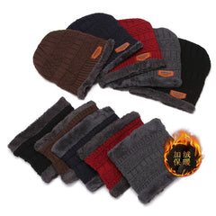 Men's Knitted Plush Beanie Hat Scarf Set