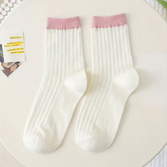 5 Pairs Colorblock Crew Socks Women's Stockings