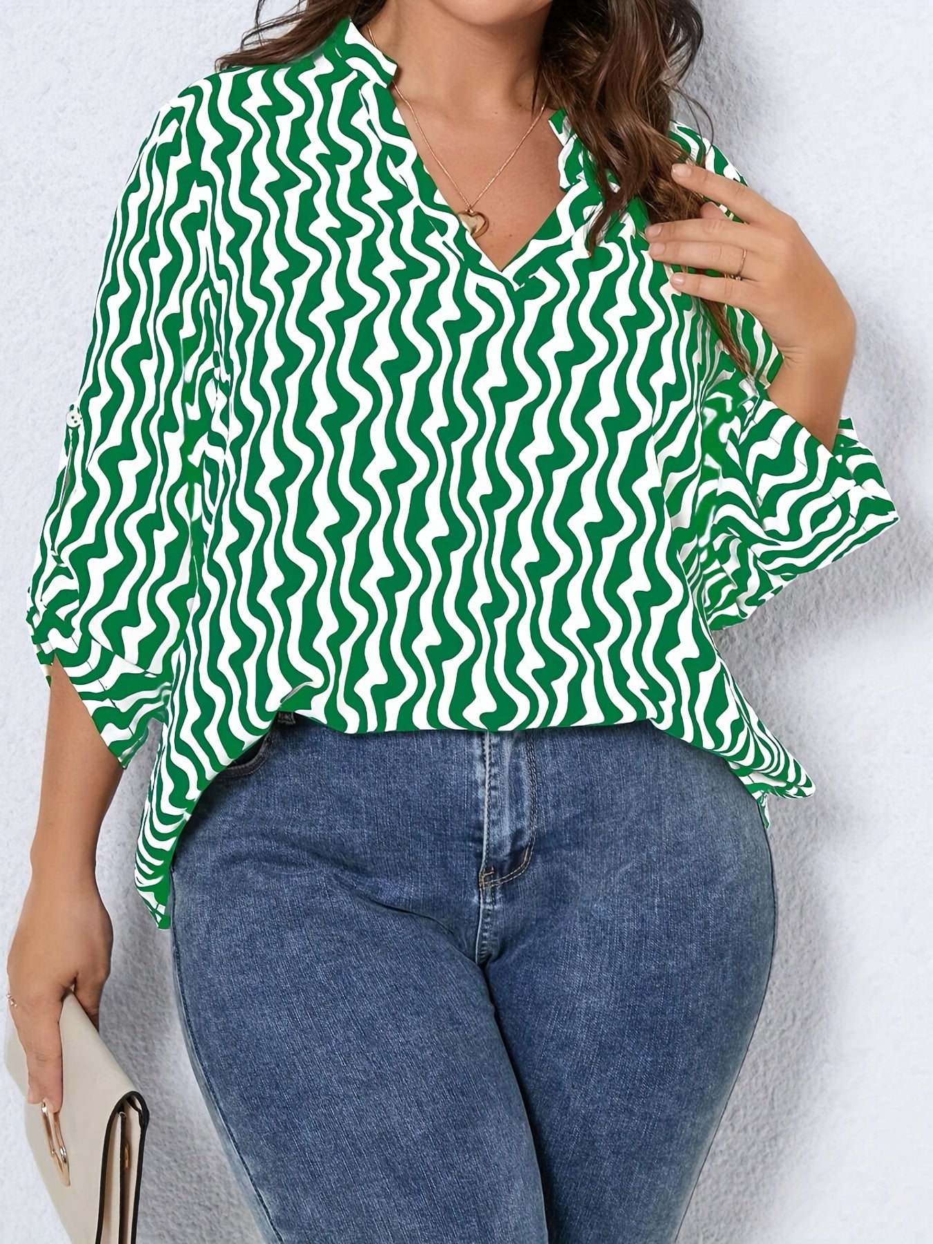 Casual Blouse Women's Plus Allover Print Long Sleeve