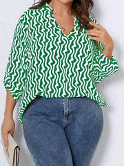  Casual Blouse Women's Plus Allover Print Long Sleeve