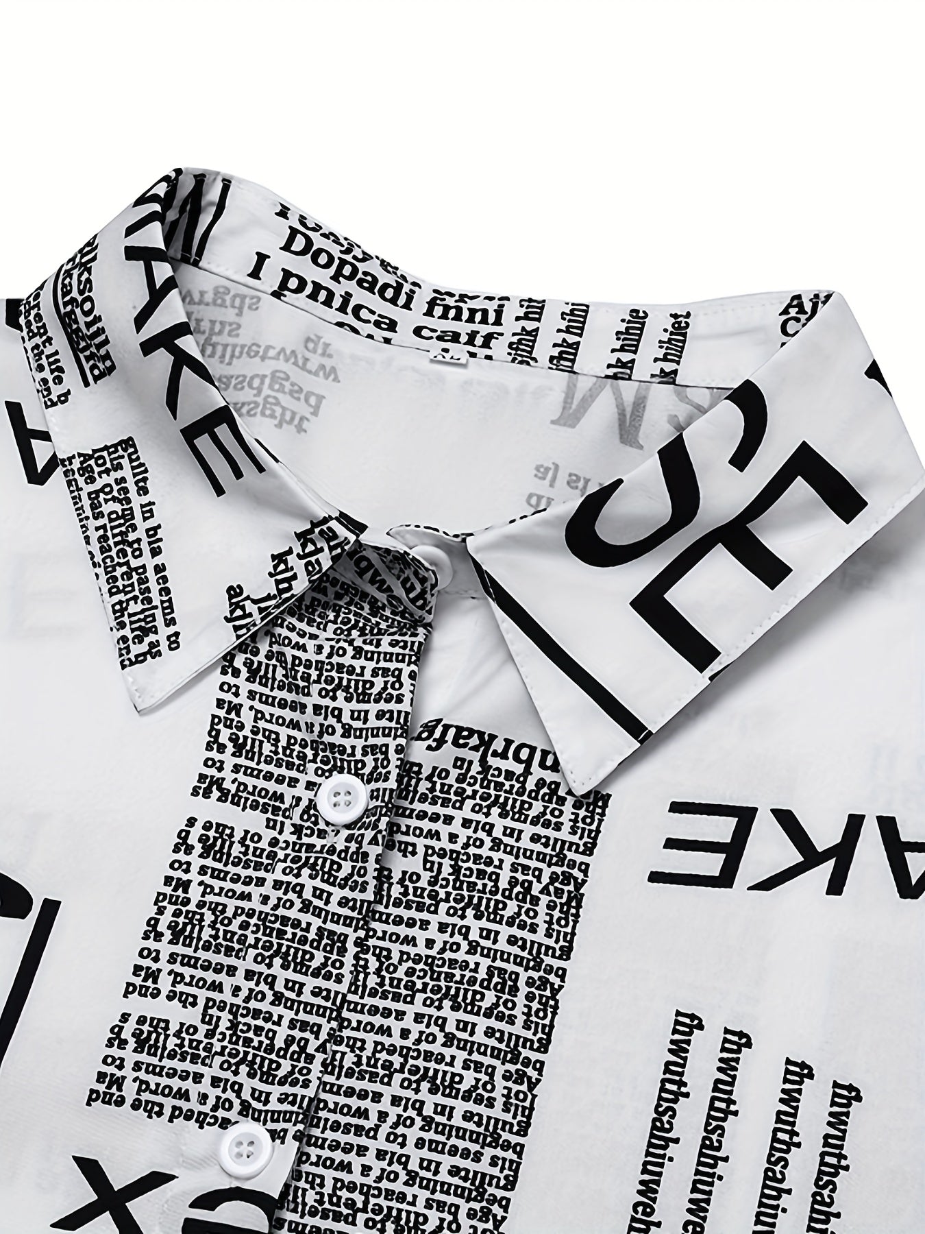 Letter Print Button Up Long Sleeve Blouse