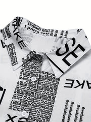  Letter Print Button Up Long Sleeve Blouse