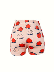  Peach Print High Rise Skinny Shorts