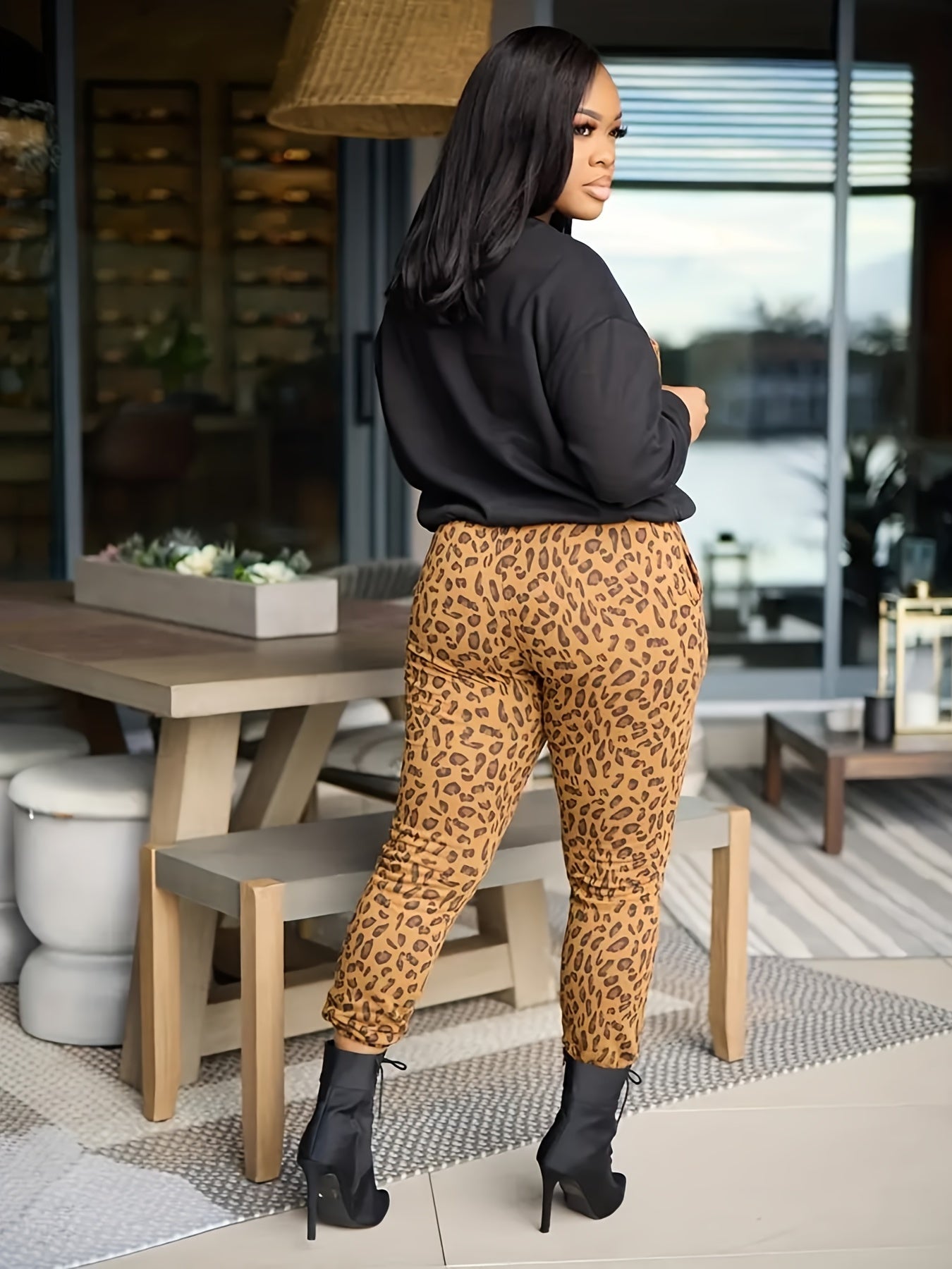  Leopard Print Top & Pants Set