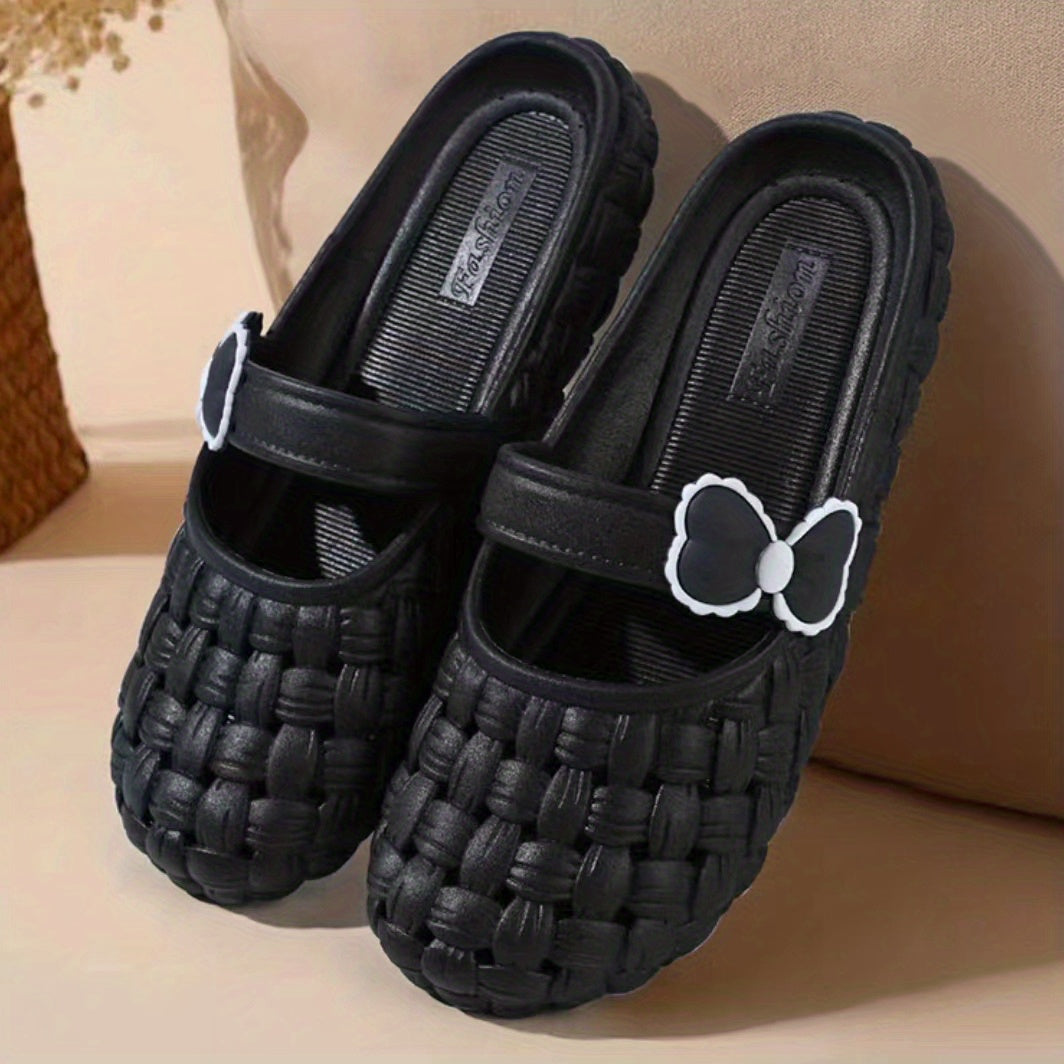 Women's Bowknot Decor Clogs Closed Toe Slip On Shoes