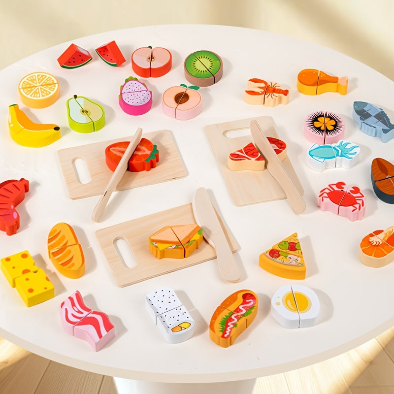 Colorful Wooden Cutting Set for Shape and Food Cognition