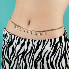 Faux Pearl Pendant Waist Chain Golden Silver Metal Belly Chain