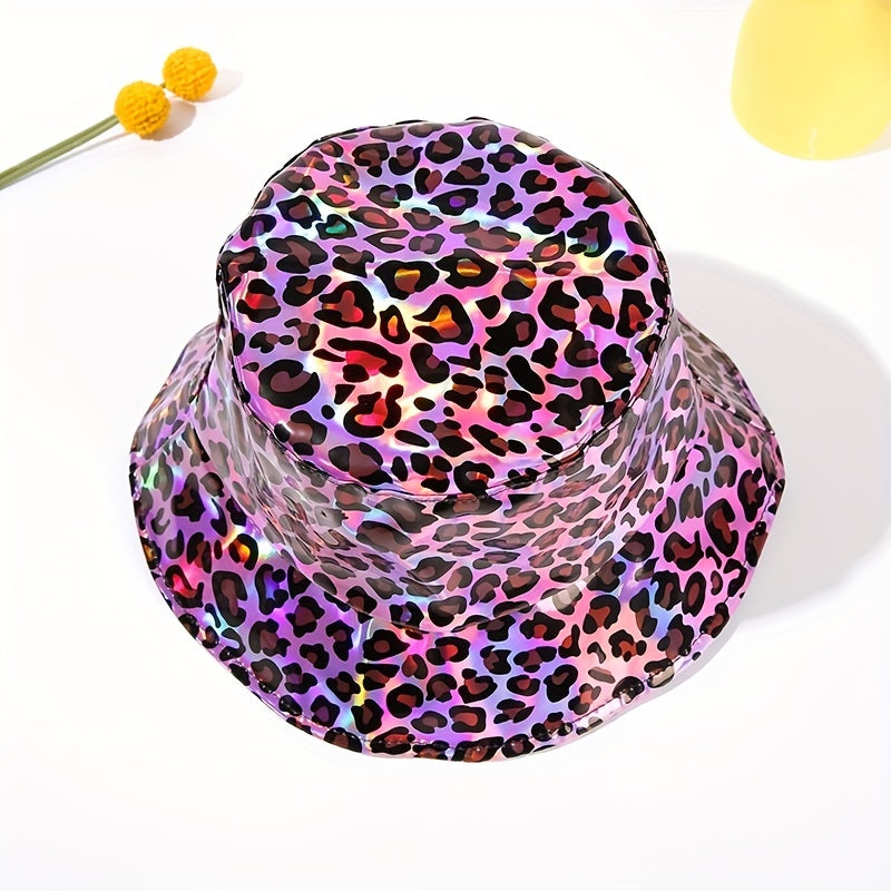 Purple Laser Bucket Hat Leopard Print Lightweight Basin Hats Hip Hop Cap