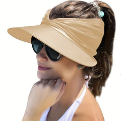 Ruched Ponytail Sun Visor Hats - Wide Brim UV Protection Sun Hats