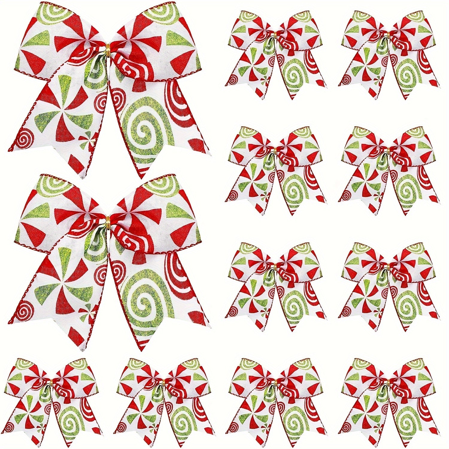 12pcs Christmas Candy Bows 15 24 Cm Red Green Candy Bows Xmas Tie Bows