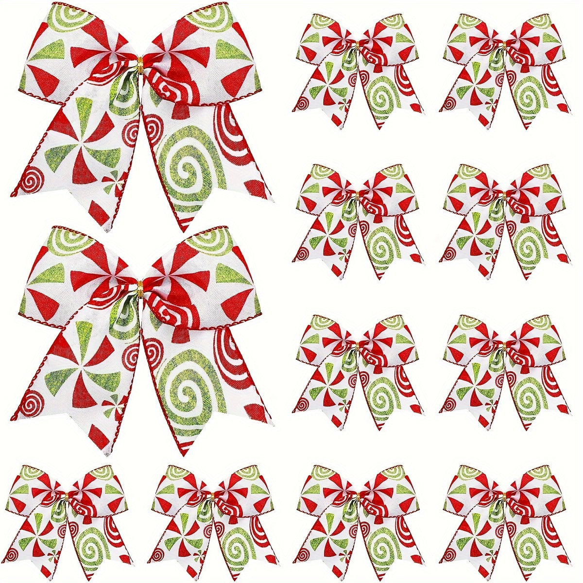 12pcs Christmas Candy Bows 15 24 Cm Red Green Candy Bows Xmas Tie Bows
