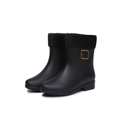 Women's Plush Lined Short Rain Boots Anti slip Waterproof Shoes