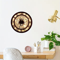 Small Bee Shape Wooden Clock Voice Light Model