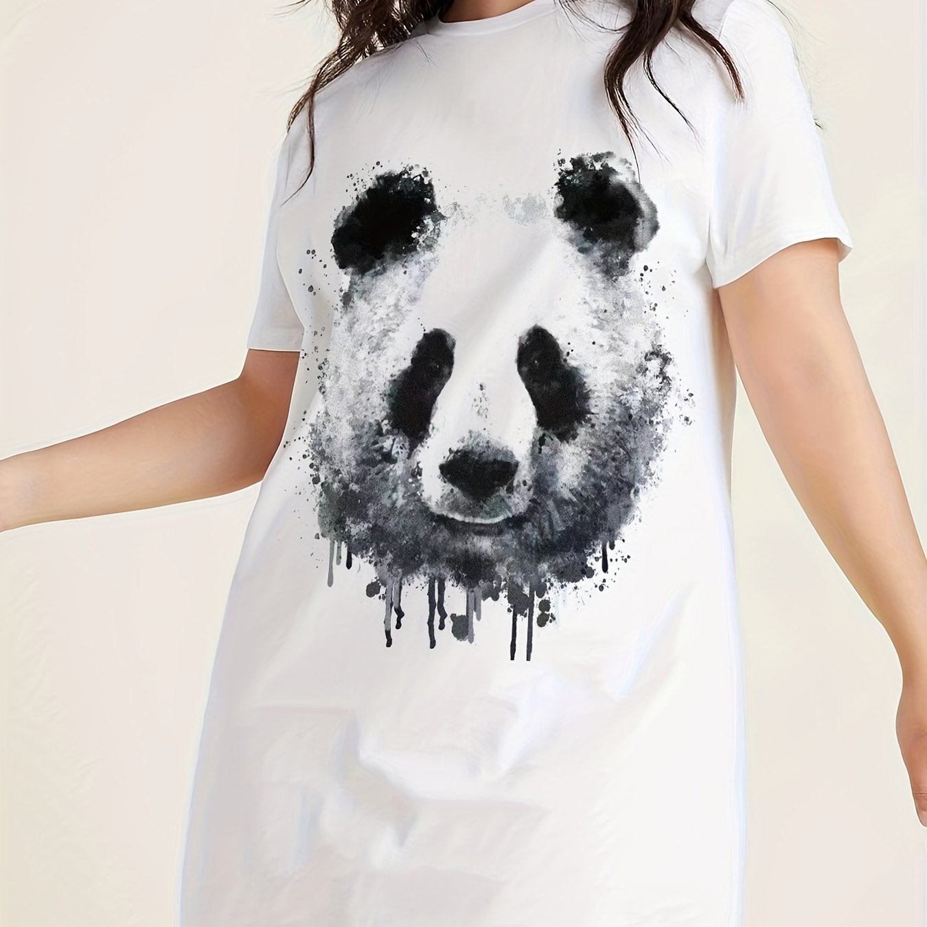  Casual Dress Women's Plus Panda Print Tee Dress