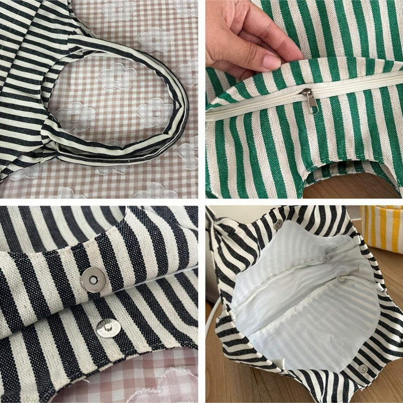 Vintage Striped Pattern Hobo Bag Large Capacity Canvas Tote Bag
