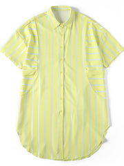 Women's Plus Striped Short Sleeve Button Up Shirt Dress
