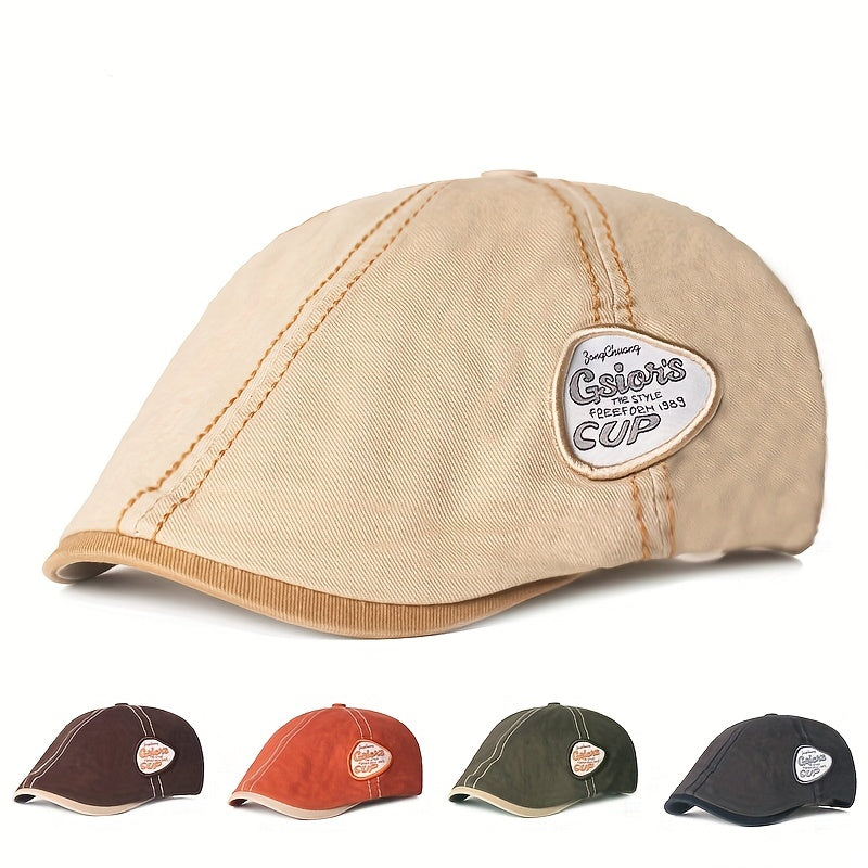 Vintage Patch Newsboy Hat Solid Beret Cap Cotton Flat Hat
