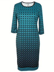 Geometric Print Half Sleeve Slim Fit Dress