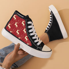 Christmas Reindeer Print Chunky Canvas Sneakers