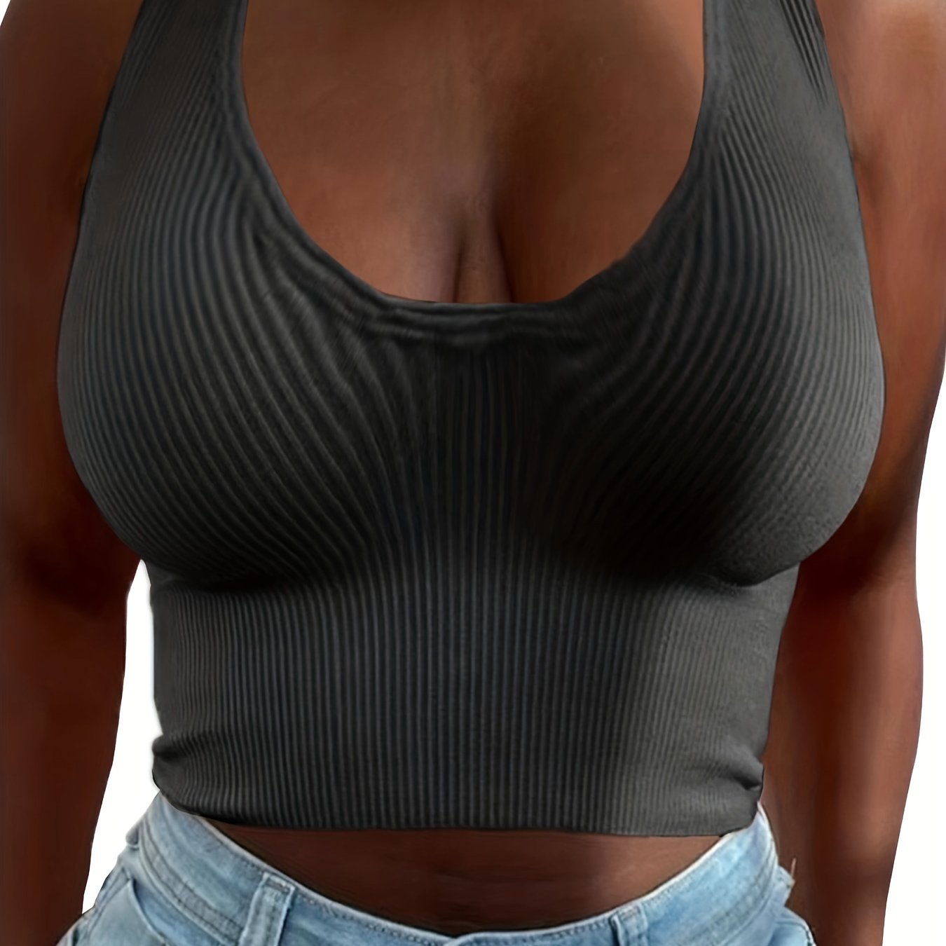  Sexy Tank Top Women's Plus Micro Ribbed Solid Sleeveless