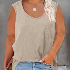  Tank Top Solid Round Neck High Stretch Tank Top With Pockets