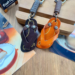 Retro Slipper Keychain Vintage PU Leather Bag Charm Car Ornament Friends Gift