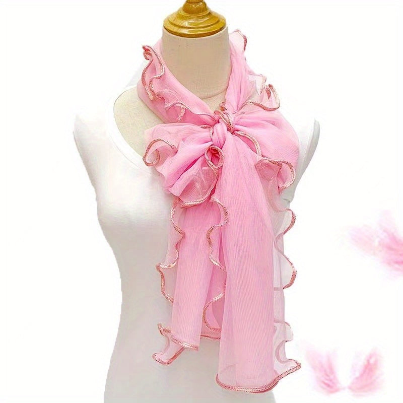 Ruffles Layer Lace Scarf Solid Gauze Shawl Head Wrap