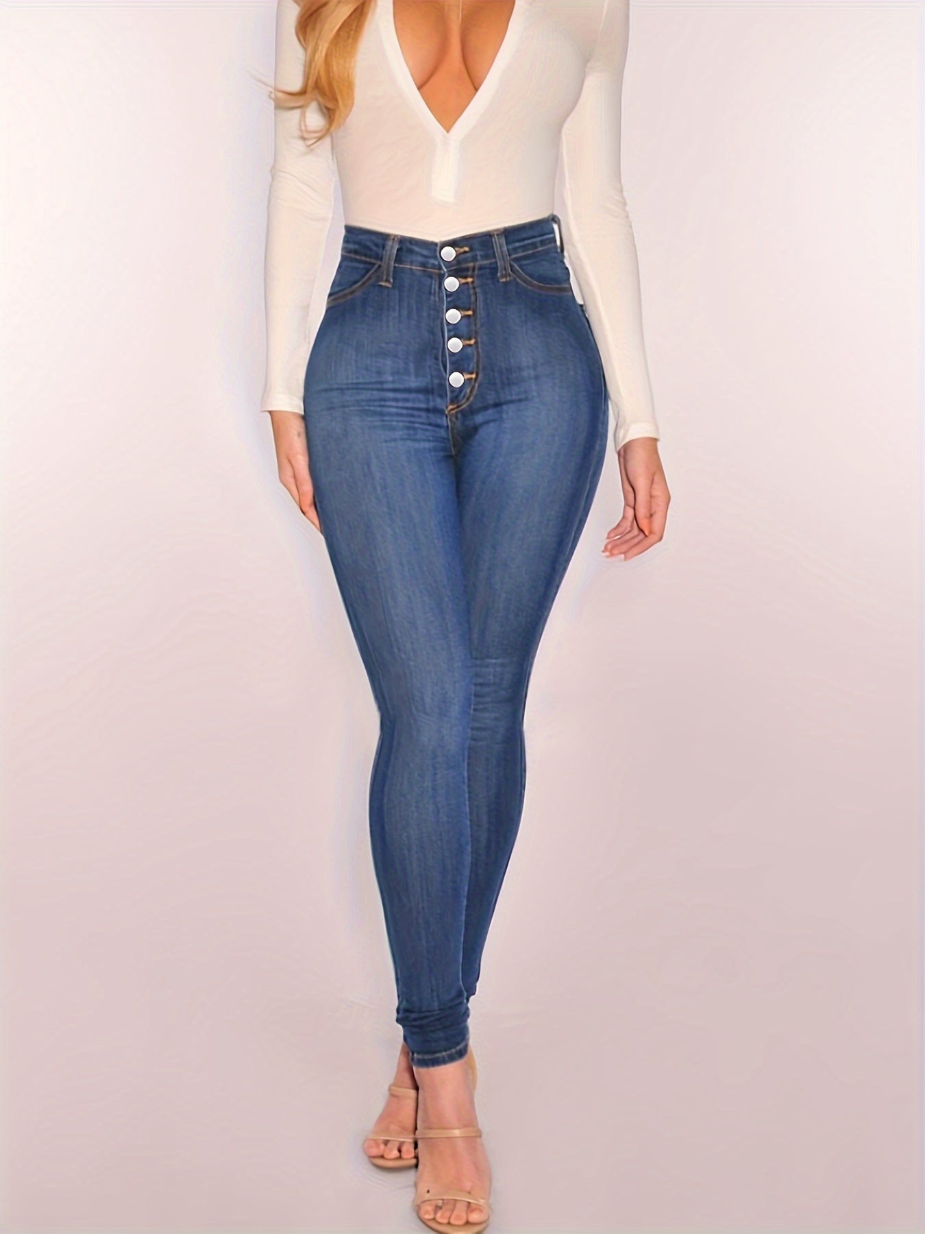  High Rise Skinny Jeans with Button Fly