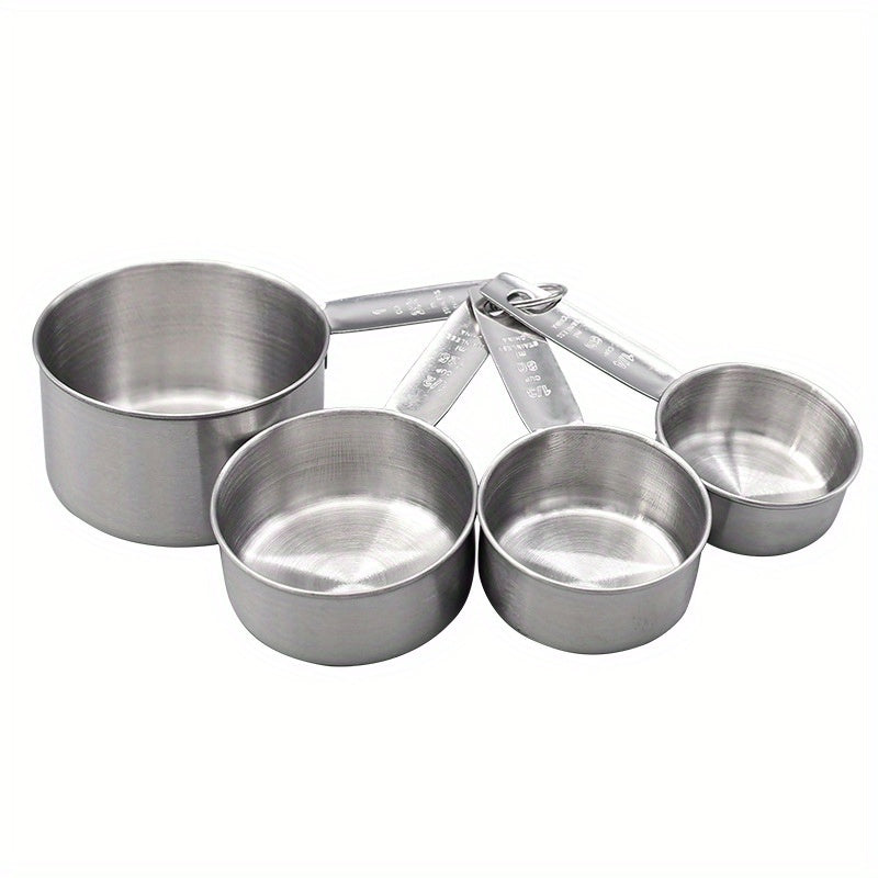 4pcs Stainless Steel Measuring Cups & Spoons Set for Dry/Liquid Ingredients