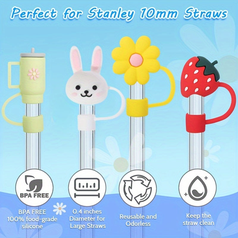 8pcs Cartoon Straw Tip Covers for 10mm Straw Cup Accessories