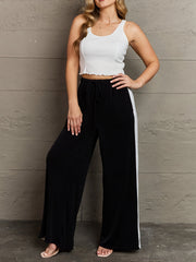Sporty Plus Size Striped Print Side Tie Waist Loose Trousers