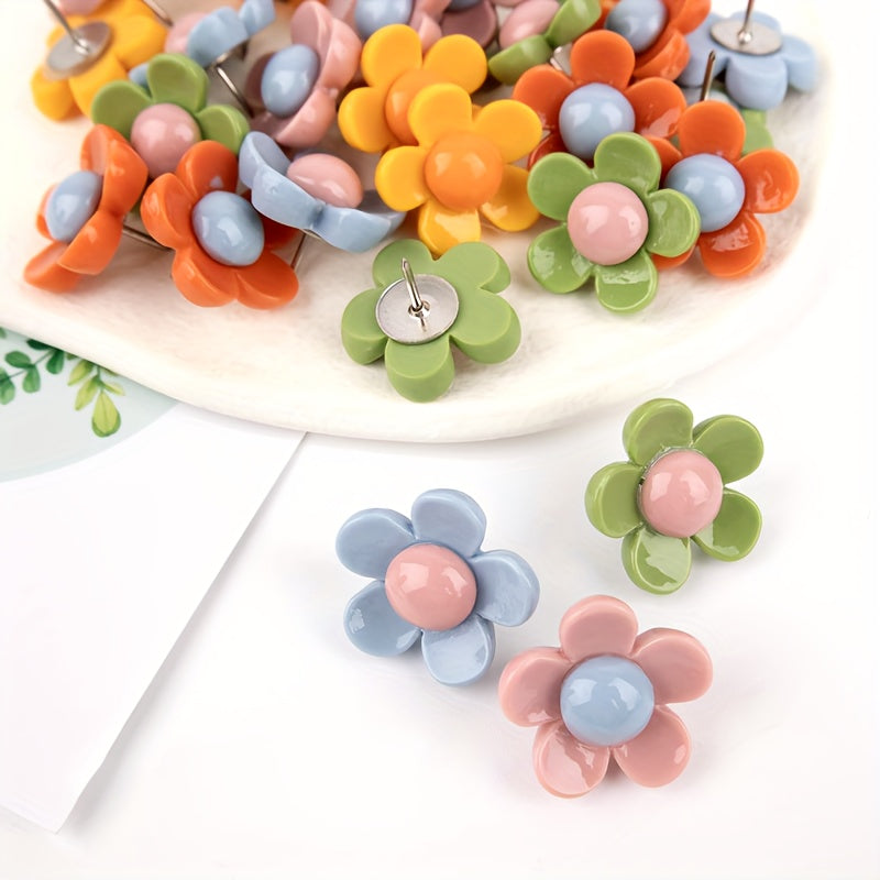 30pcs 3D Flower Creative Push Pin Rose Flower Resin Cork Board Push Pin