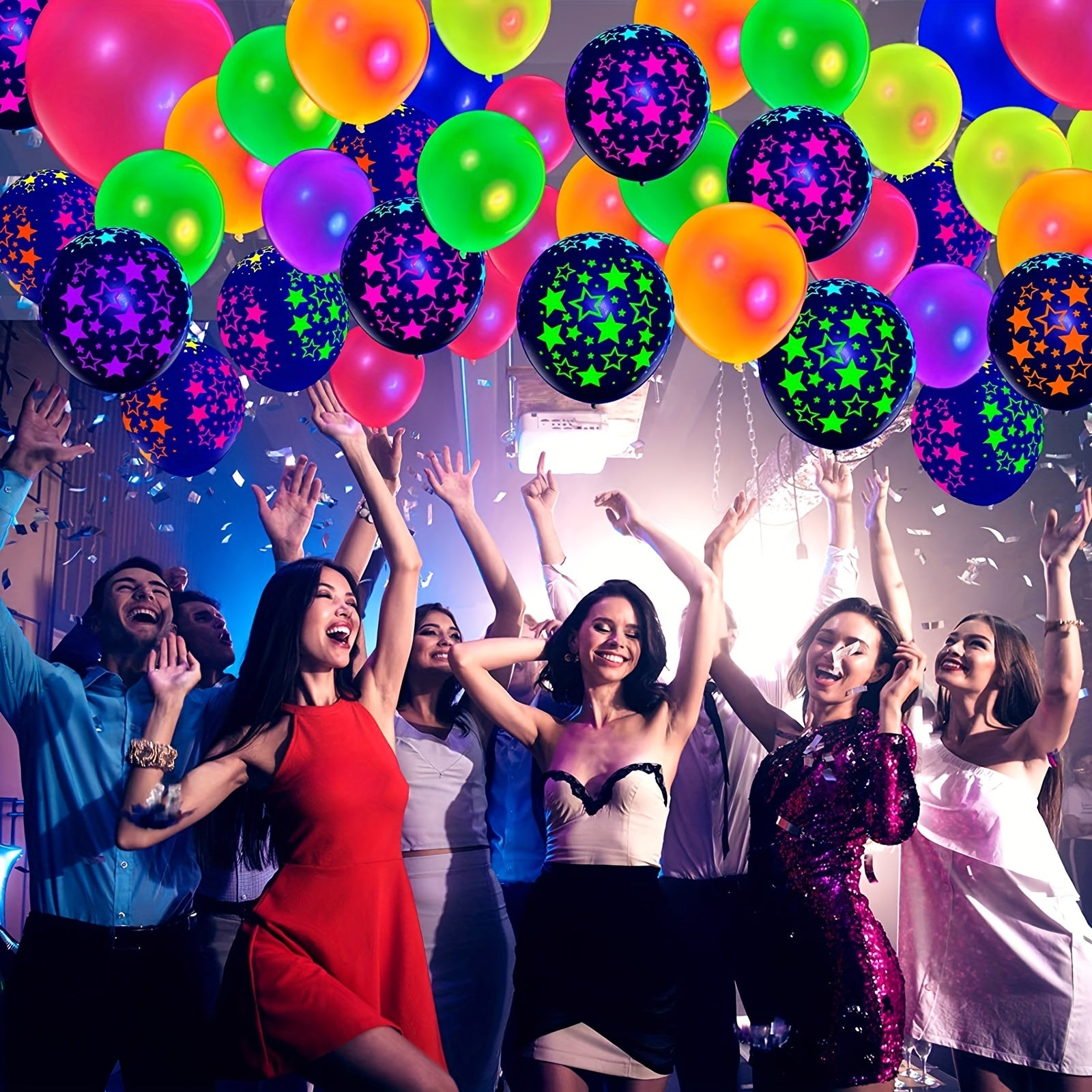 60pcs UV Neon Balloons Glow Balloons 12'' UV Polka Dot Blacklight Balloons