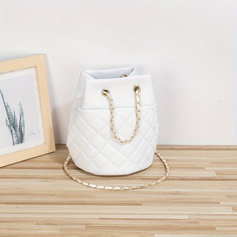 Minimalist Bucket Bag Argyle Pattern Shoulder Bag