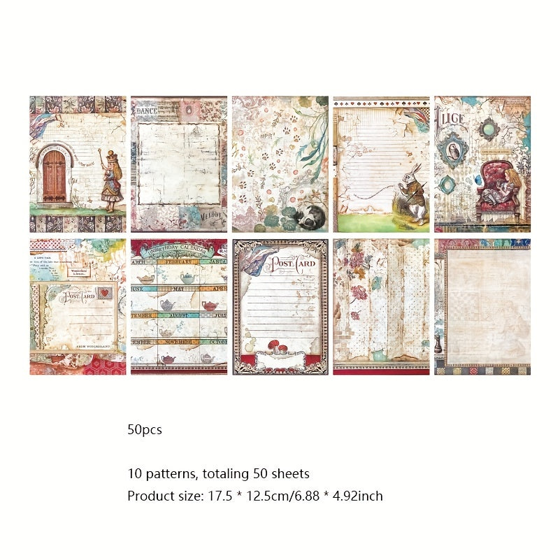 50pcs Alice Series Double-sided Material Photo Book Retro Diary