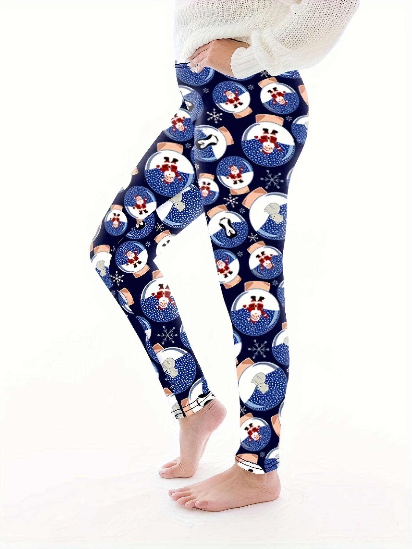  Santa Claus Print High Rise Leggings