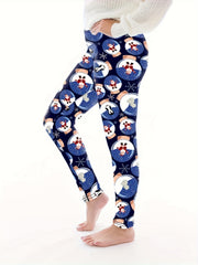  Santa Claus Print High Rise Leggings