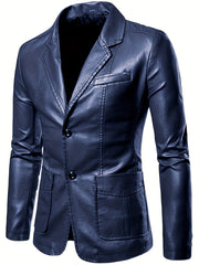 Men's Casual Pockets PU Leather Jacket Long Sleeves