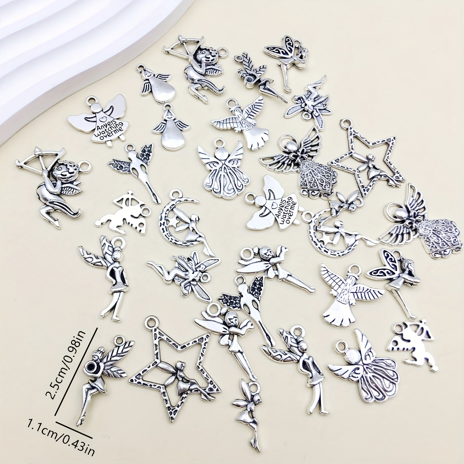 32pcs Set Mix Zinc Alloy Antique Silvery Fairy Angel Charms Pendants