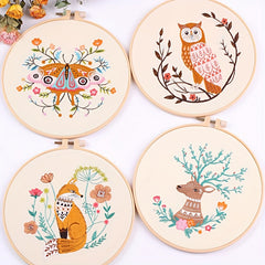 Embroidery Starter Kit for Adults - DIY Animal Butterfly Fox Deer Cross Stitch