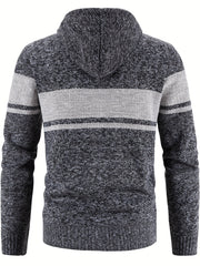 Men's Warm Block Fleece Hooded Jacket Zip Up Cardigan