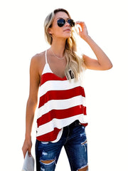 Striped Print V Neck Cami Top Sleeveless Loose Fit