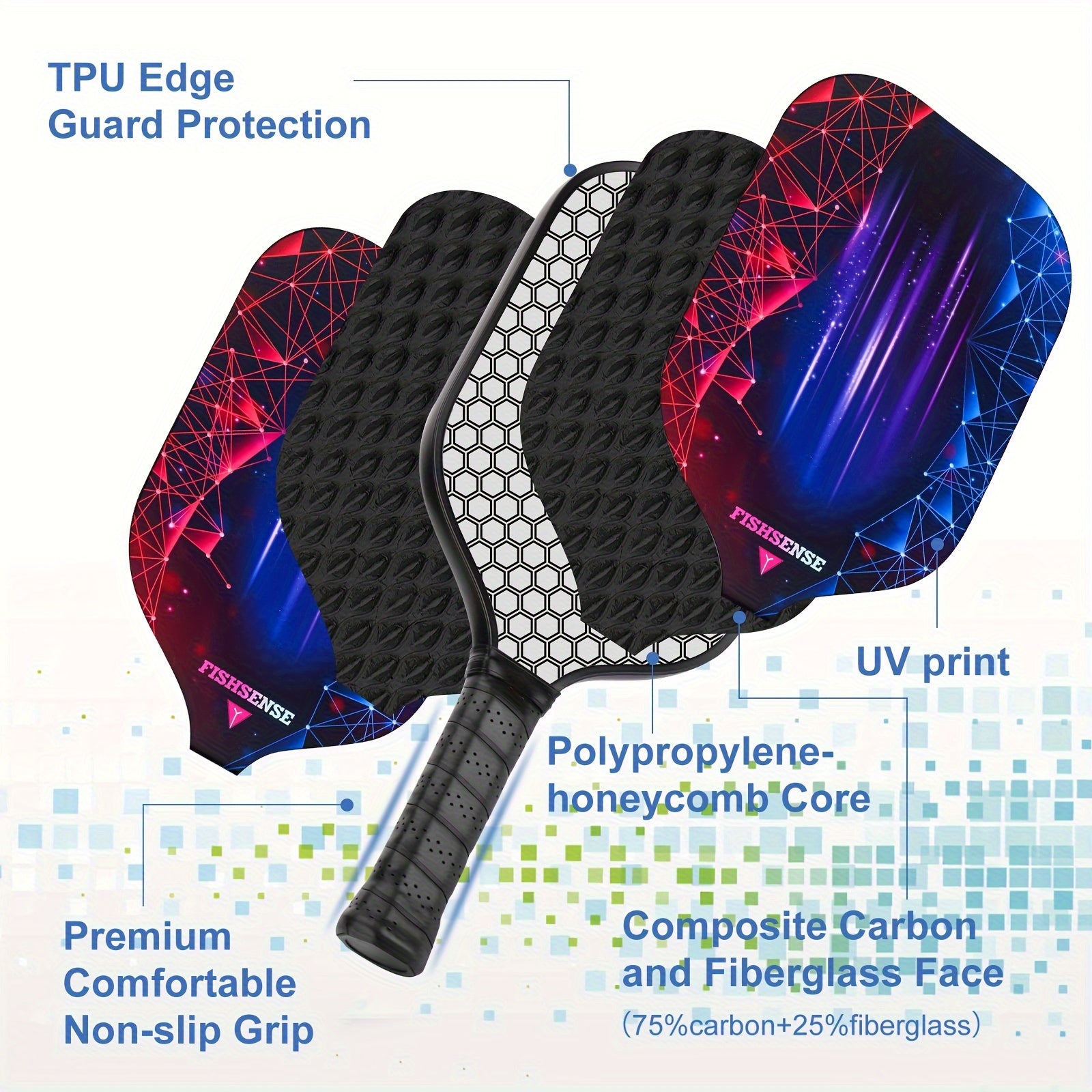Carbon Fiber Pickleball Paddles Set of 2 Lightweight Rackets