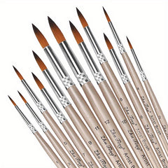 12pcs Professional Paint Brushes Set Round Pointed Tip Nylon Hair