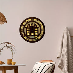 LED Lights Wooden Holiday Home Decoration Wall Hanging House Watch