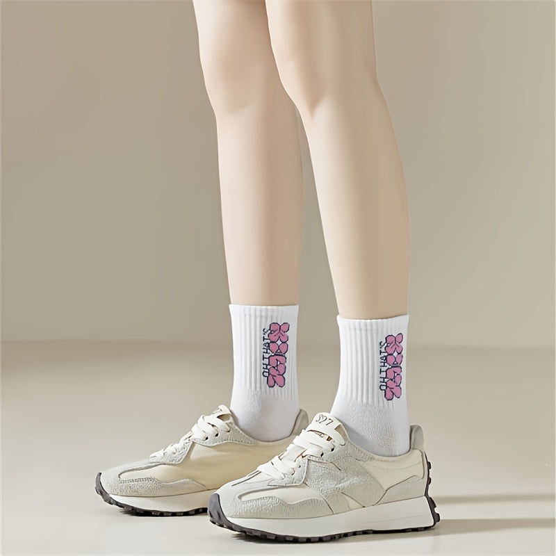 10 Pairs Letter & Heart Print Socks Women's Mid Tube Stockings