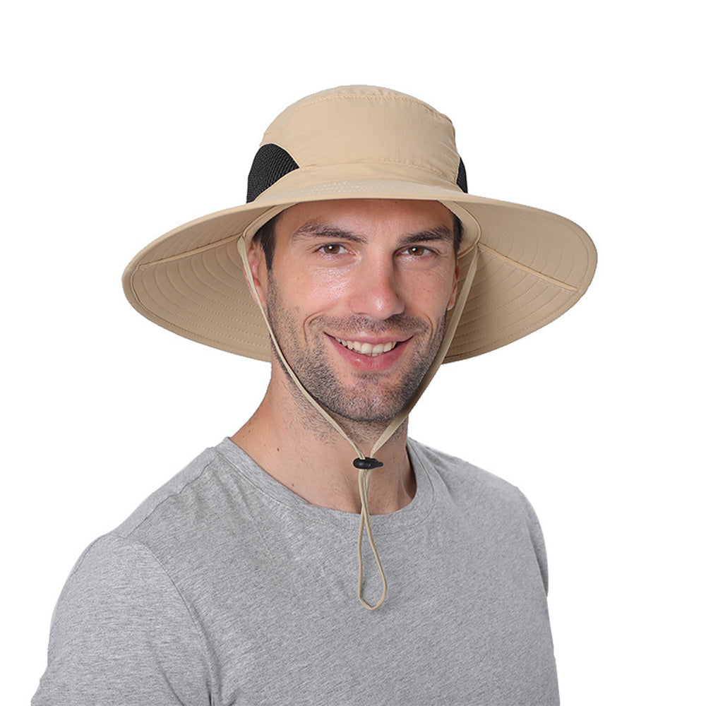 Wide Brim Sun Hat with Strap Windproof Breathable Foldable Cap