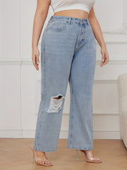  Ripped High Rise Straight Leg Jeans