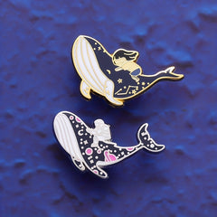 Whale & Girl Brooch Pins Enamel Metal Badges Lapel Pin Brooches