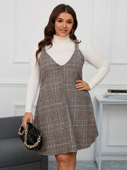  Plaid Print V Neck Mini Overall Dress